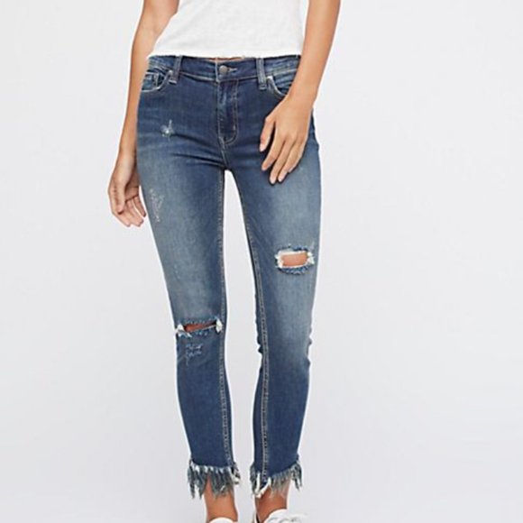 Free People Great Heights Frayed Skinny Worn Indigo - Picture 1 of 4